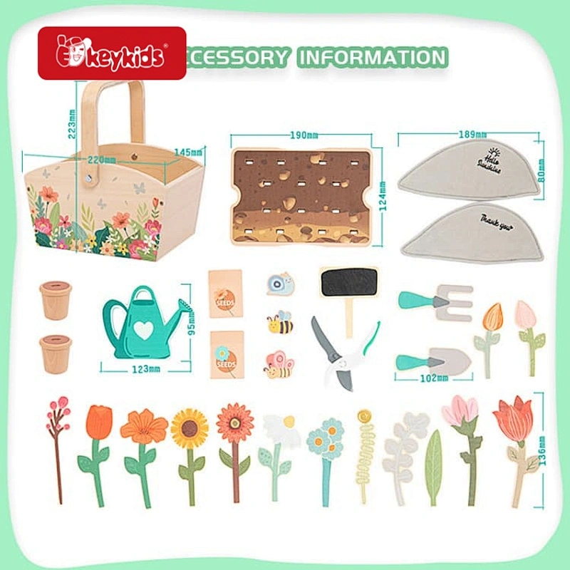 2026 New Wooden My Little Garden Play Set, Pretend Play Gardening Toy with Flowers, Tools and Carry Basket W10L221